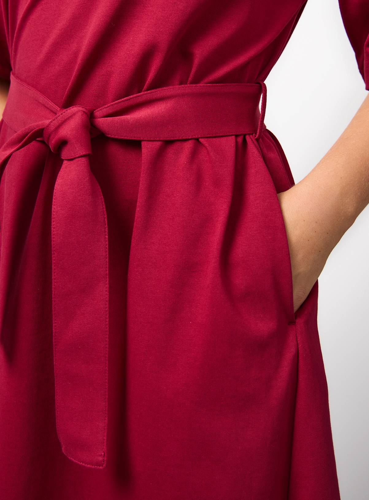 Dark Red Short Sleeve Midi Jersey Dress 16 - Image 3